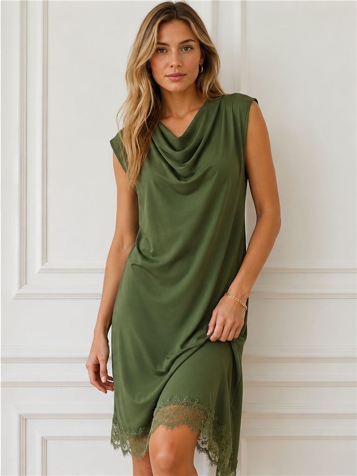 Vestido curto drapeado com renda