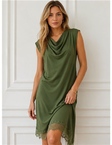 Vestido curto drapeado com renda