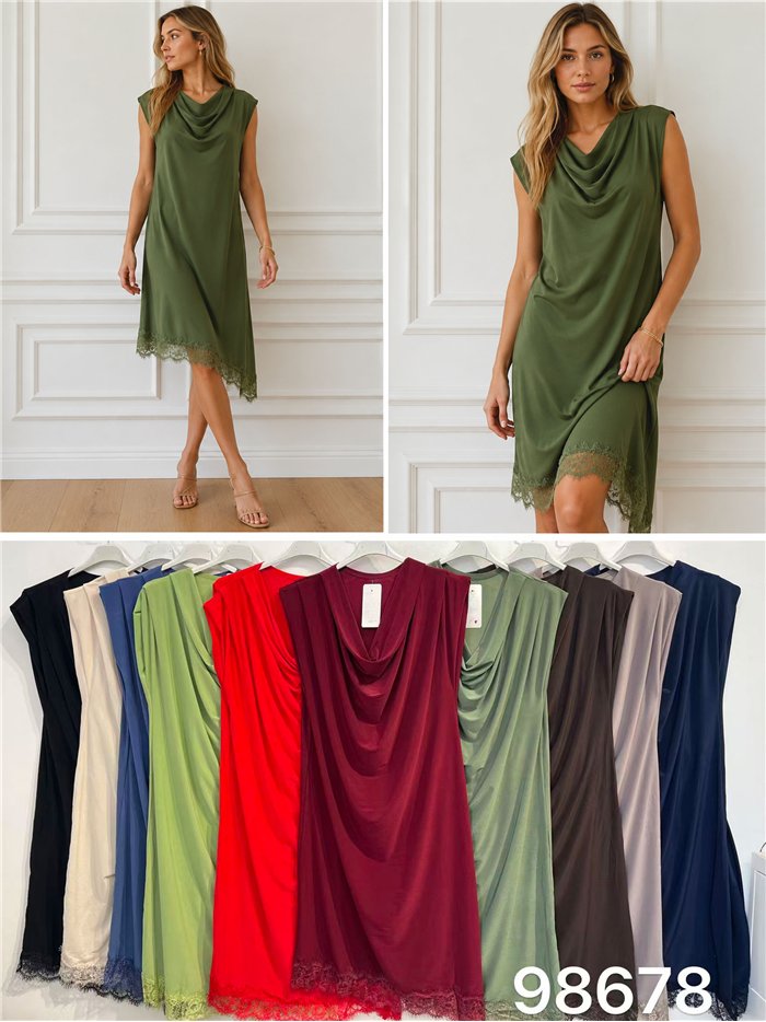 Vestido curto drapeado com renda
