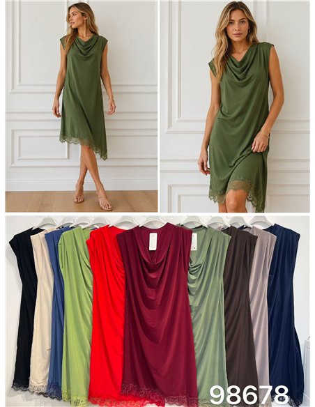 Vestido curto drapeado com renda