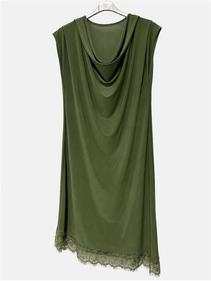 Vestido curto drapeado com renda