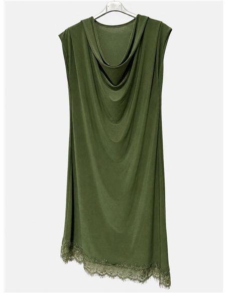 Vestido curto drapeado com renda