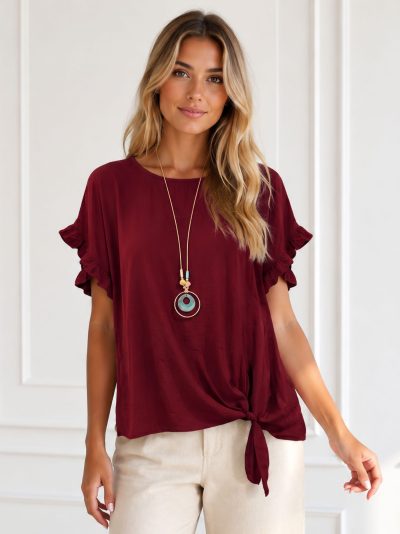 Locker sitzende Bluse mit Knoten und Kragen | ZD-210895 | B2B | Eshermosa