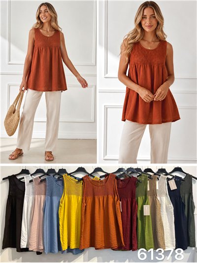 Airy mesh-yoke blouse 2