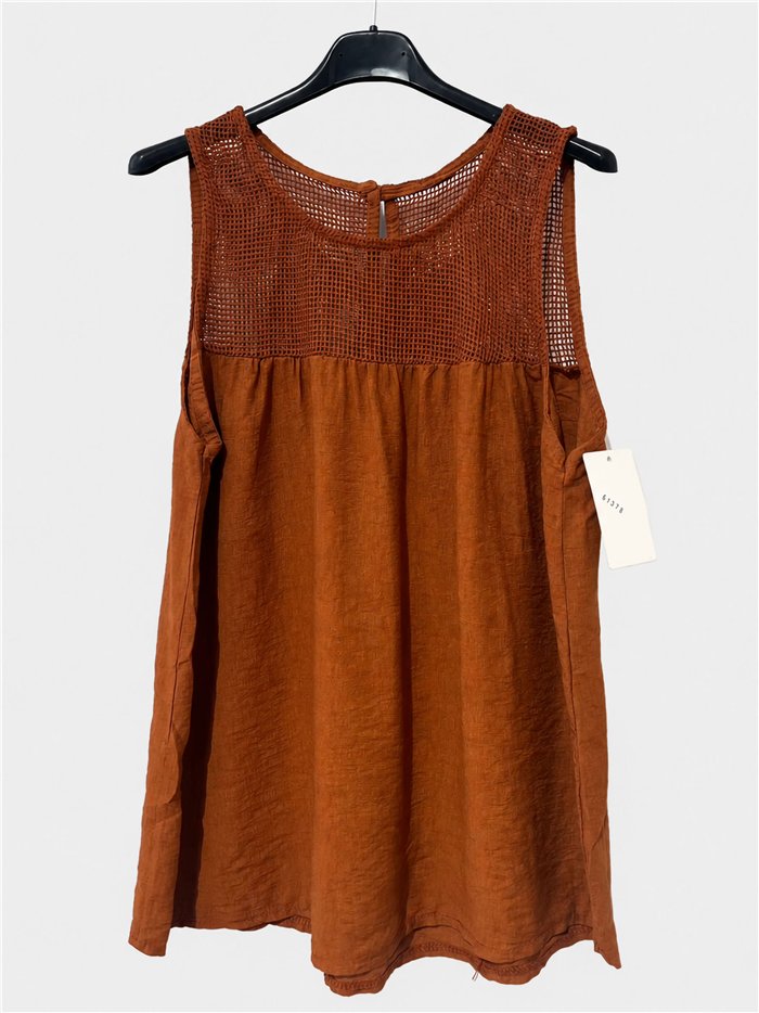Ärmellose Bluse mit Mesh-Details