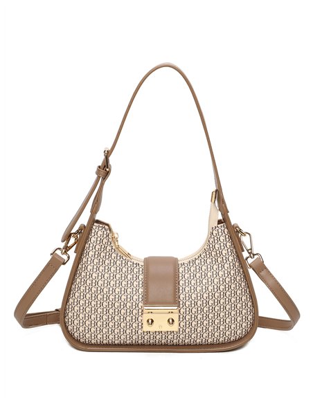 Hobo-Tasche mit Monogramm und Metallverschluss