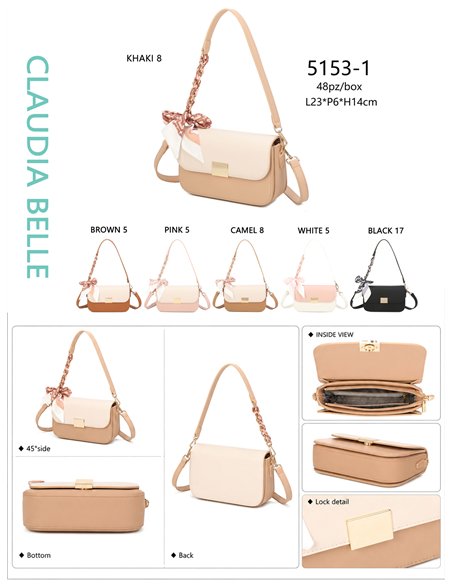 Borsa bicolore con foulard e patta