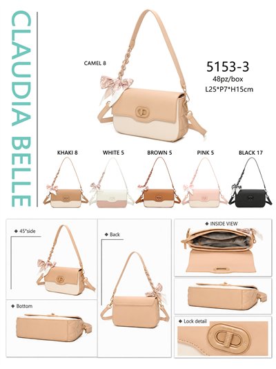 Bolso de hombro solapa bicolor con lazo 2