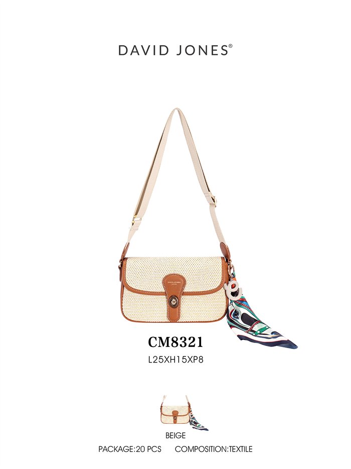 Bolso bandolera efecto rafia con pañuelo