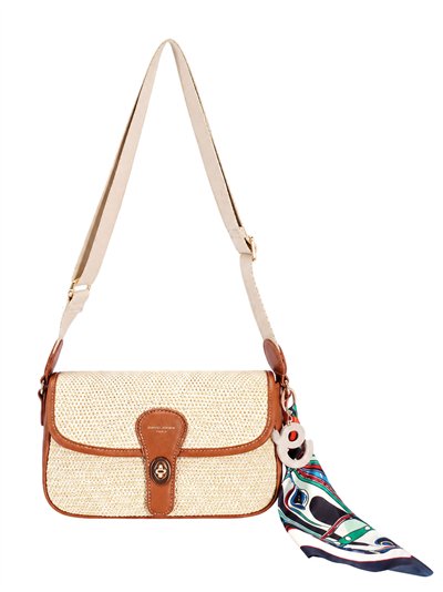 Bolso bandolera efecto rafia con pañuelo
