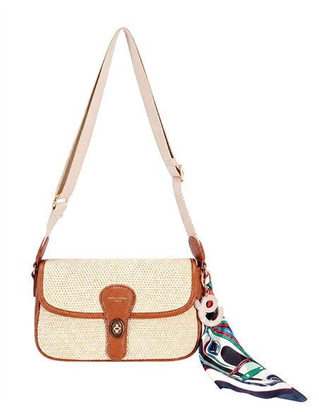 Bolso bandolera efecto rafia con pañuelo