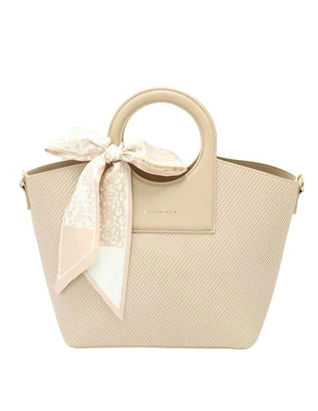 Bolso tote con asa circular y pañuelo