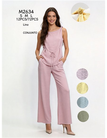 Conjunto top lino anudado y pantalón
