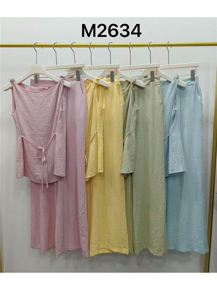 Conjunto top lino anudado y pantalón