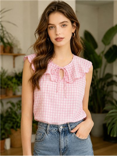 Blusa vichy sin mangas con cuello bobo