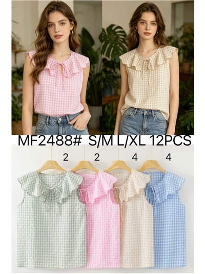 Blusa vichy sin mangas con cuello bobo 2