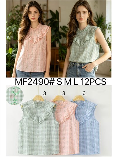 Bluse mit floralem Vichy-Karo und Rüschen 2