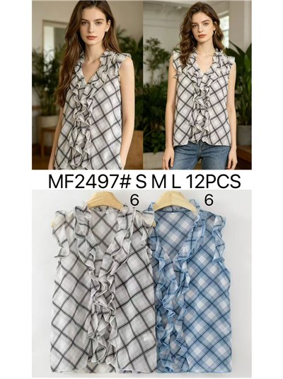 Blusa cuadros con volantes frontales 2