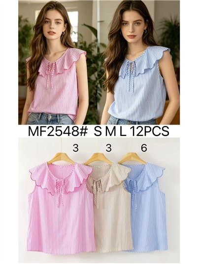 Blusa rayas sin mangas con cuello bobo 2