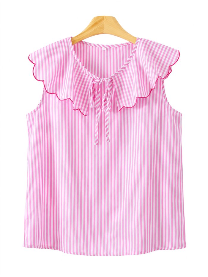 Sleeveless striped collar blouse