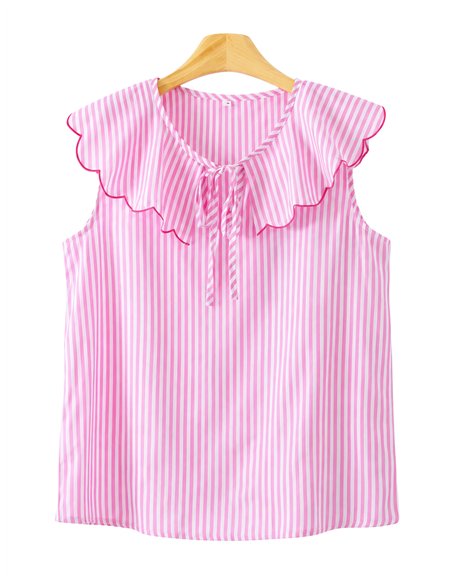 Sleeveless striped collar blouse