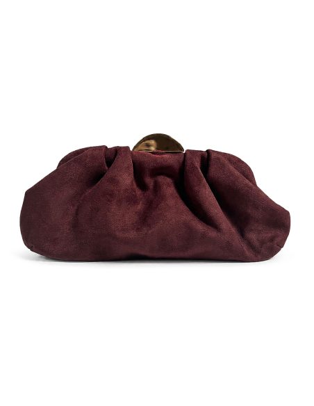 Gathered evening clutch with metallic clasp