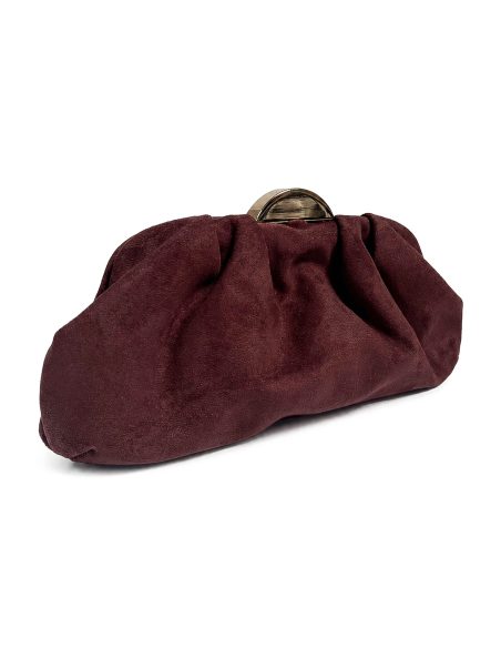 Gathered evening clutch with metallic clasp