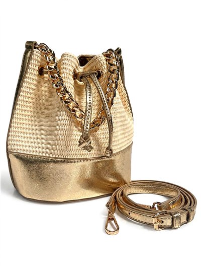 Bolso de fiesta bombonera de rafia con base polipiel metalizada