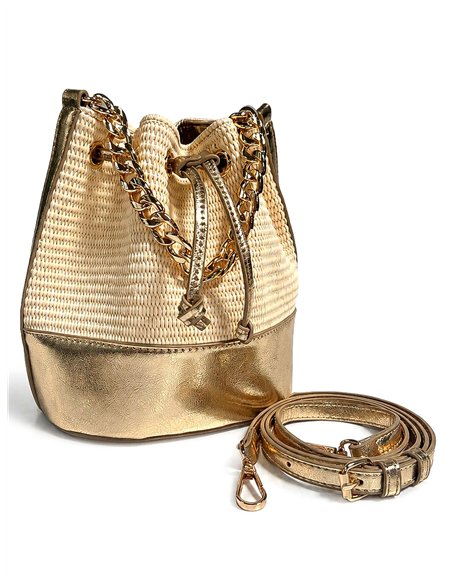 Bolso de fiesta bombonera de rafia con base polipiel metalizada