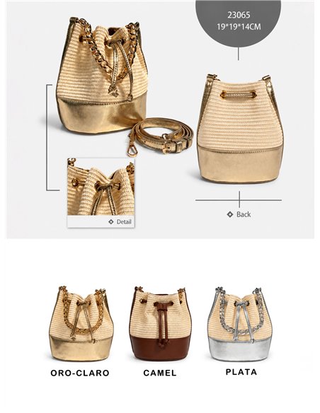 Bolso de fiesta bombonera de rafia con base polipiel metalizada