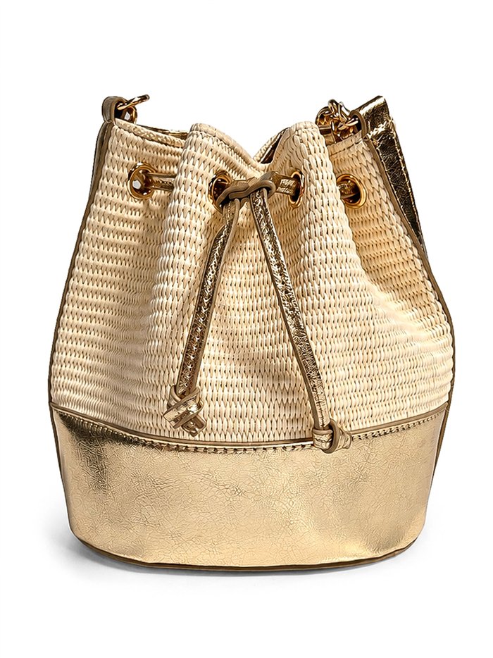 Bolso de fiesta bombonera de rafia con base polipiel metalizada