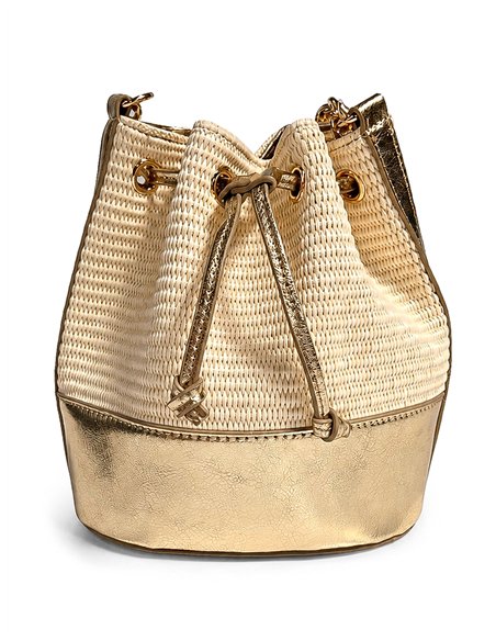 Bolso de fiesta bombonera de rafia con base polipiel metalizada