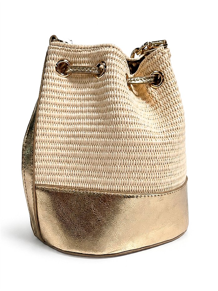 Bolso de fiesta bombonera de rafia con base polipiel metalizada