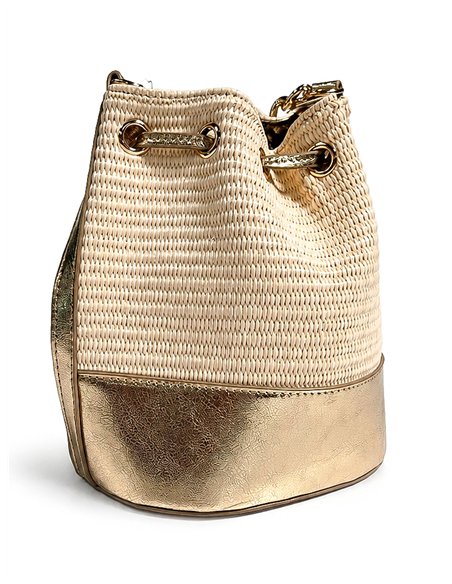 Bolso de fiesta bombonera de rafia con base polipiel metalizada