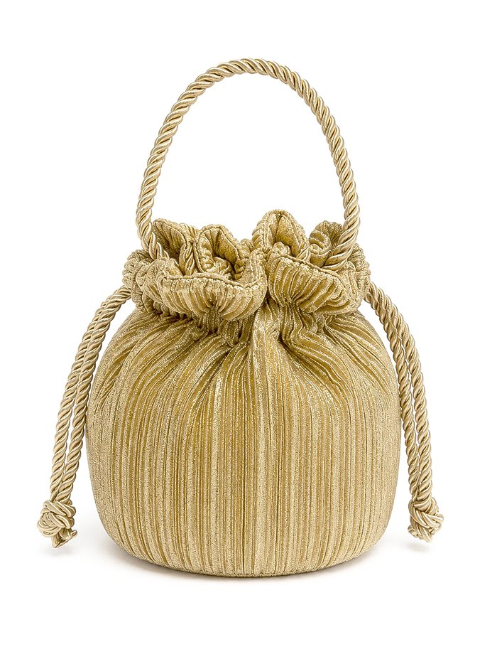 Bolso de fiesta bombonera plisada con asa de cordón