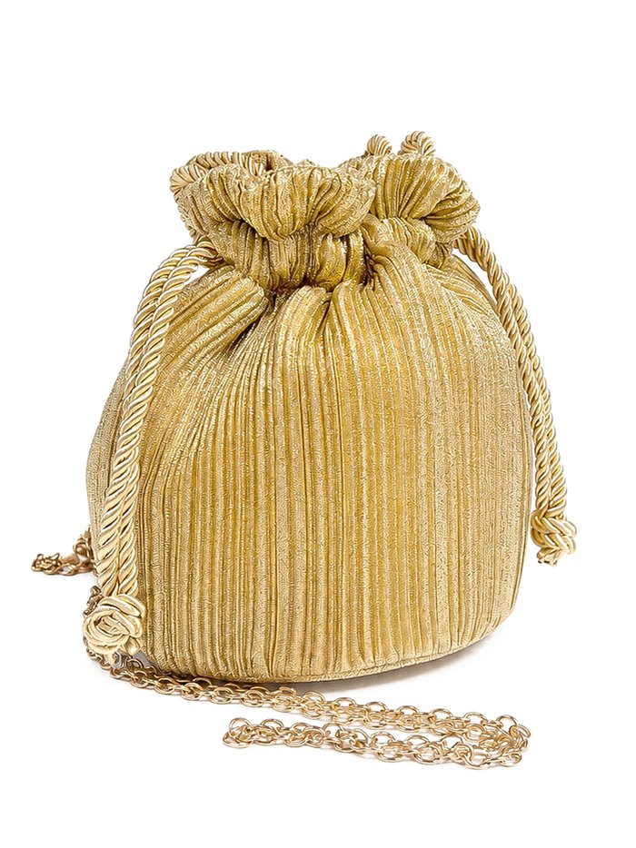 Bolso de fiesta bombonera plisada con asa de cordón