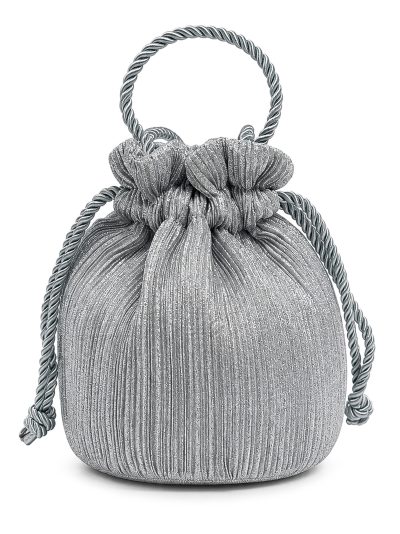 Bolsa tipo balde plissada para festas com alça de cordão