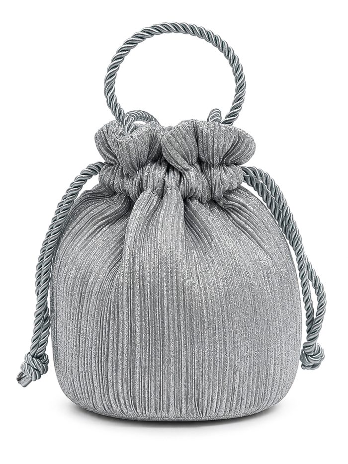 Bolsa tipo balde plissada para festas com alça de cordão