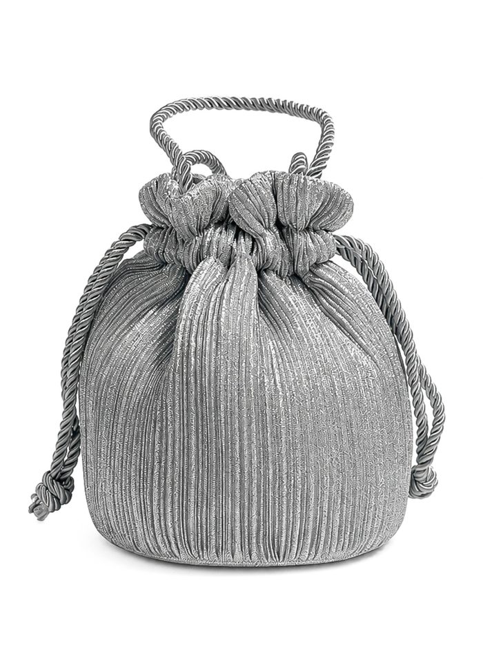Bolsa tipo balde plissada para festas com alça de cordão