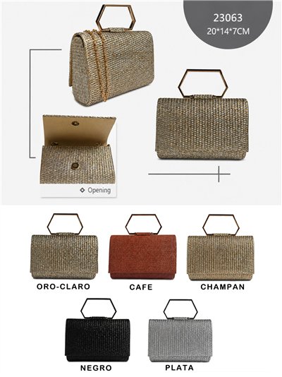 Cartera de fiesta de rafia con asa geométrica 2