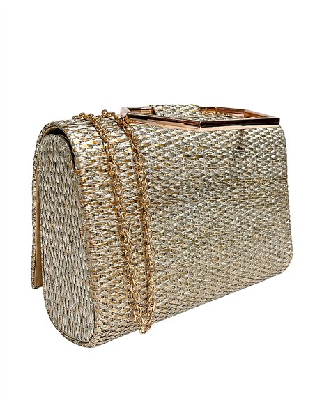 Cartera de fiesta de rafia con asa geométrica