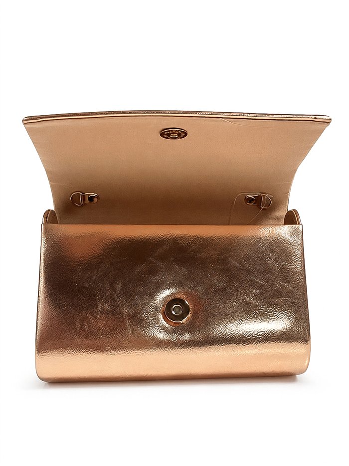 Cartera de fiesta polipiel metalizada con asa geométrica
