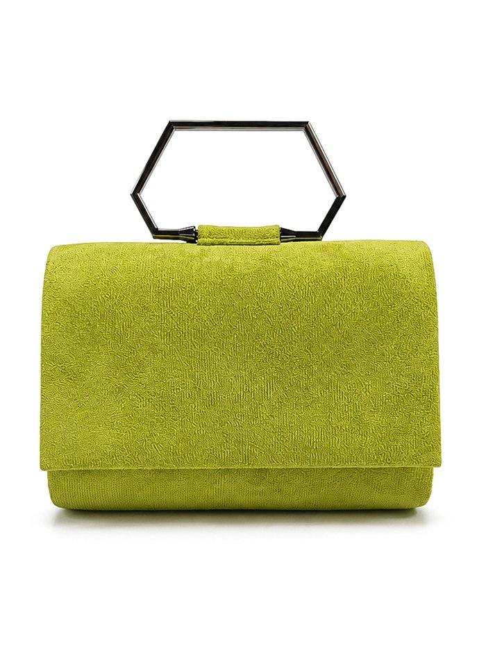 Cartera de fiesta efecto ante con asa geométrica