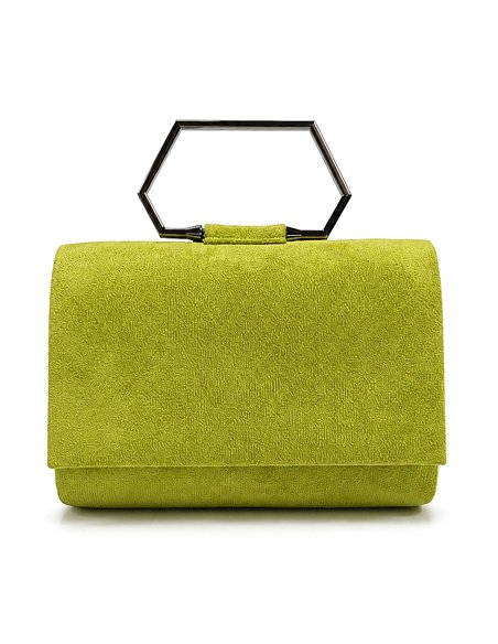 Cartera de fiesta efecto ante con asa geométrica