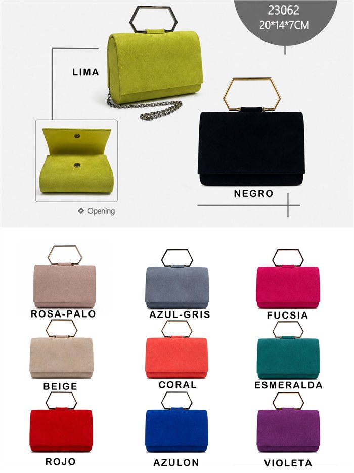 Cartera de fiesta efecto ante con asa geométrica