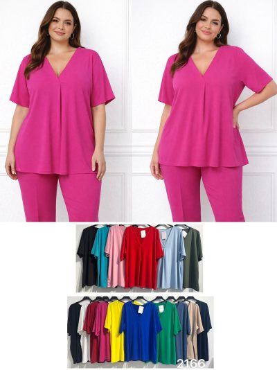 Blusa plus size com decote em V e tecido lycra. 2