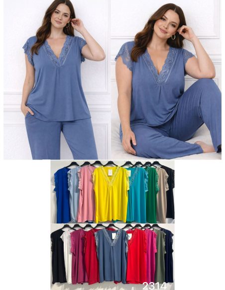 Top in lycra taglie forti con maniche e scollo in pizzo | ZD-2314