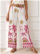 Pantaloni palazzo con stampa tropicale e cintura