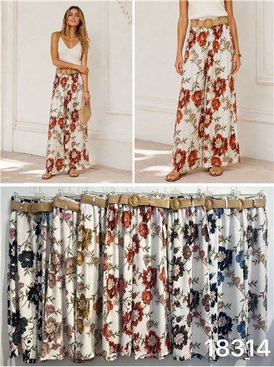 Pantalón floral wide-leg con cinturón 2