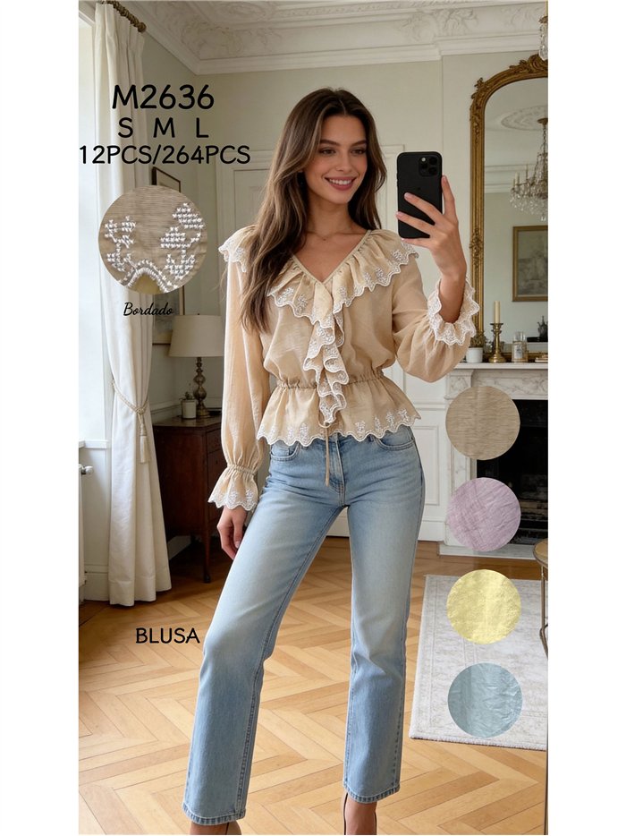 Blusa romântica com babados bordados